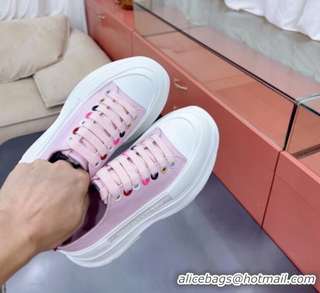 Comfortable Alexander McQueen Tread Slick Canvas Lace Up Sneakers White/Pink 3013039