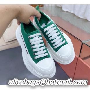 Discount Alexander McQueen Tread Slick Canvas Lace Up Sneakers White/Green 013040