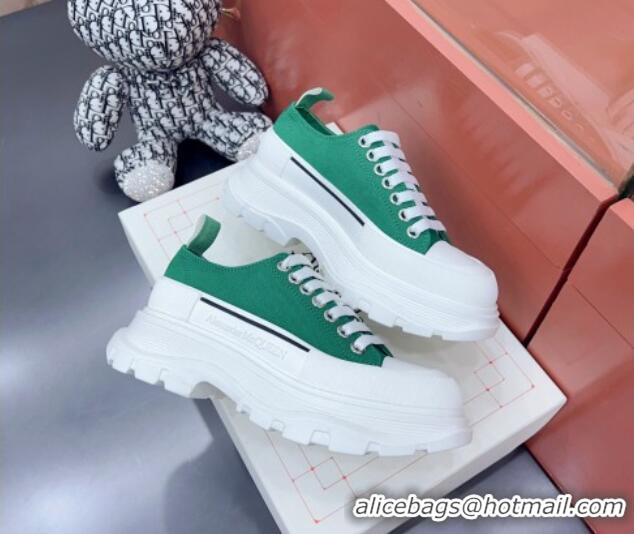 Discount Alexander McQueen Tread Slick Canvas Lace Up Sneakers White/Green 013040