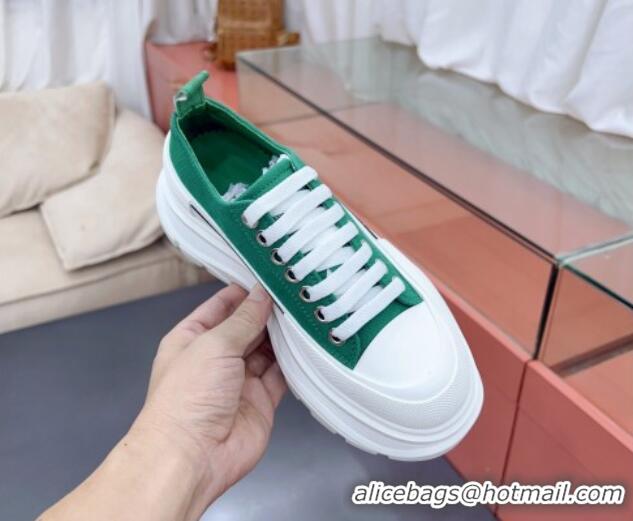 Discount Alexander McQueen Tread Slick Canvas Lace Up Sneakers White/Green 013040