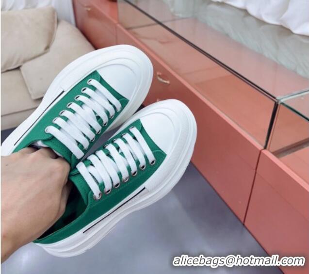 Discount Alexander McQueen Tread Slick Canvas Lace Up Sneakers White/Green 013040