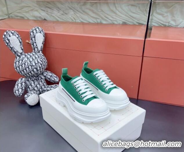 Discount Alexander McQueen Tread Slick Canvas Lace Up Sneakers White/Green 013040