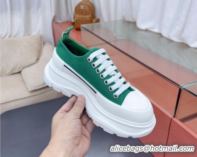 Discount Alexander McQueen Tread Slick Canvas Lace Up Sneakers White/Green 013040