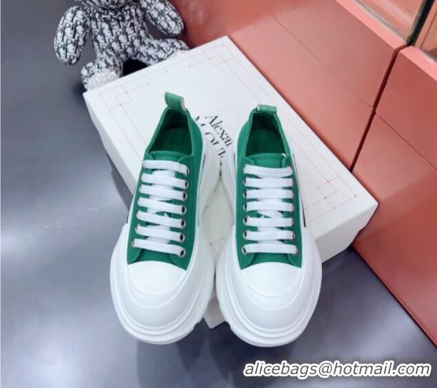 Discount Alexander McQueen Tread Slick Canvas Lace Up Sneakers White/Green 013040