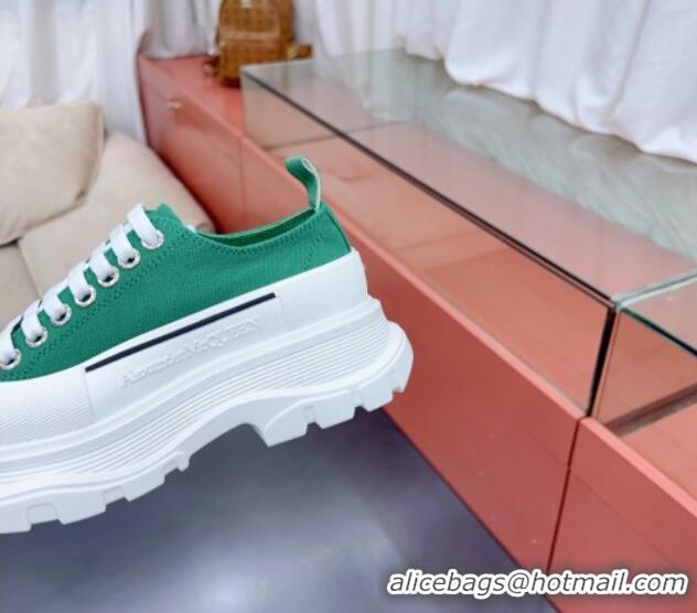 Discount Alexander McQueen Tread Slick Canvas Lace Up Sneakers White/Green 013040