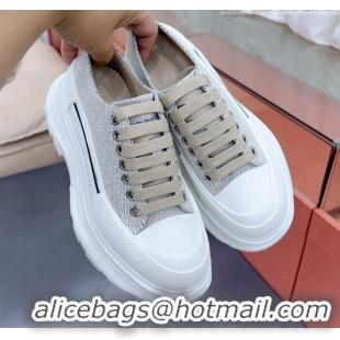 Classic Hot Alexander McQueen Tread Slick Canvas Lace Up Sneakers White/Grey 013044