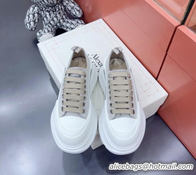 Classic Hot Alexander McQueen Tread Slick Canvas Lace Up Sneakers White/Grey 013044