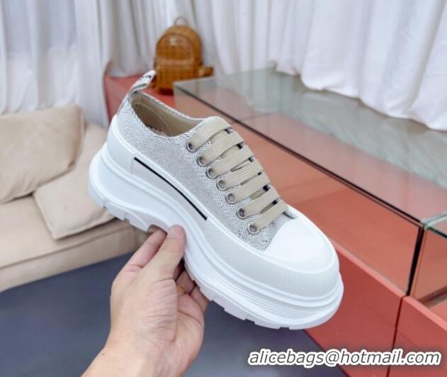 Classic Hot Alexander McQueen Tread Slick Canvas Lace Up Sneakers White/Grey 013044