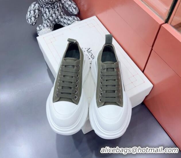 Good Product Alexander McQueen Tread Slick Canvas Lace Up Sneakers White/Green 013045