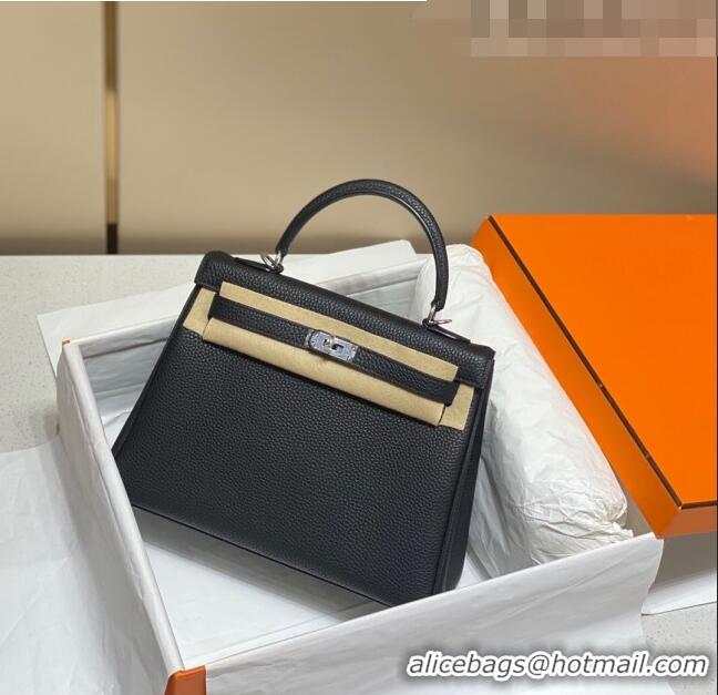 Famous Brand Hermes Kelly Bag in Togo Calfskin 25/28/32cm Black/Silver 2023