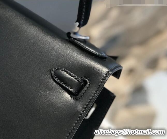 Top Quality Hermes Kelly Box Bag 25cm in Box Calf Leather H25 Black/Silver 2023 (Half-handmade)