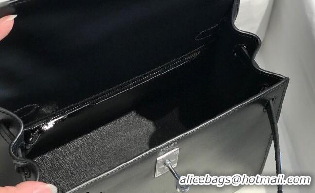 Top Quality Hermes Kelly Box Bag 25cm in Box Calf Leather H25 Black/Silver 2023 (Half-handmade)