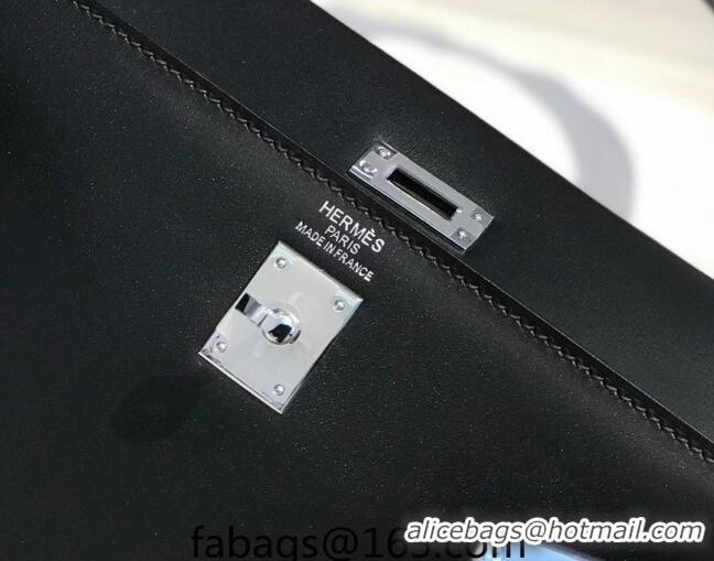 Top Quality Hermes Kelly Box Bag 25cm in Box Calf Leather H25 Black/Silver 2023 (Half-handmade)