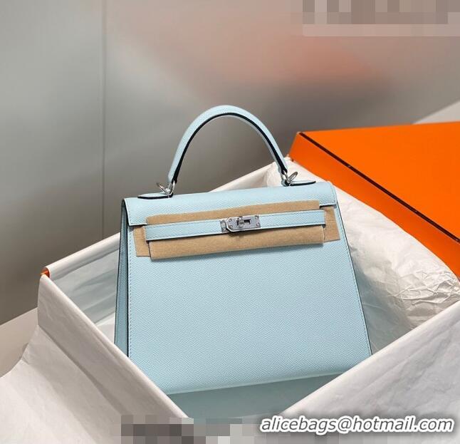 Trendy Design Hermes Epsom Kelly Bag 25cm/28cm in Calfskin Leather H25 Grail Blue/Silver 2023