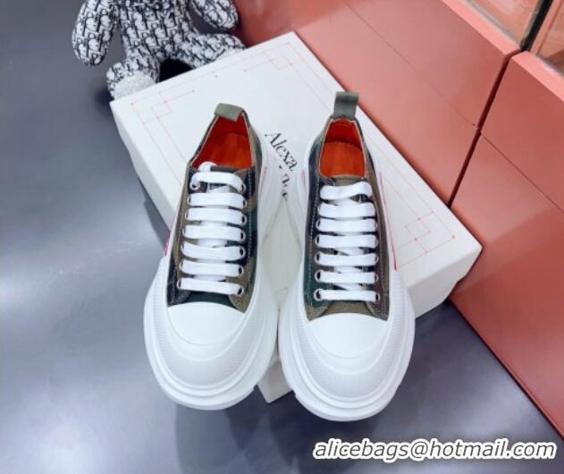 Charming Alexander McQueen Tread Slick Canvas Lace Up Sneakers White/Camouflage 013046