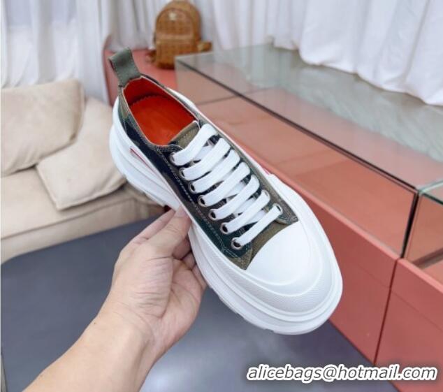 Charming Alexander McQueen Tread Slick Canvas Lace Up Sneakers White/Camouflage 013046