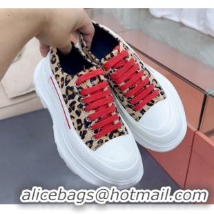 Discount Alexander McQueen Tread Slick Canvas Lace Up Sneakers White/Leopard Print 013049