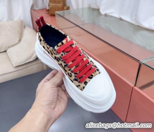 Discount Alexander McQueen Tread Slick Canvas Lace Up Sneakers White/Leopard Print 013049