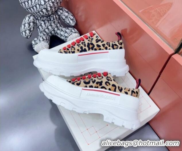 Discount Alexander McQueen Tread Slick Canvas Lace Up Sneakers White/Leopard Print 013049