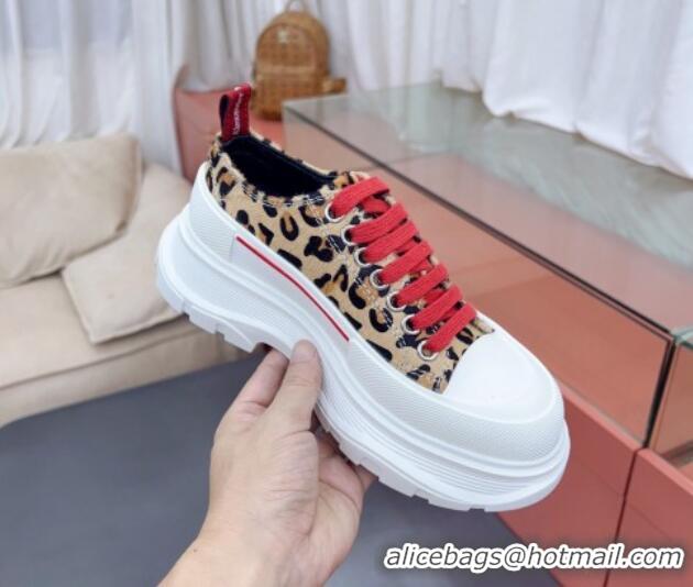 Discount Alexander McQueen Tread Slick Canvas Lace Up Sneakers White/Leopard Print 013049