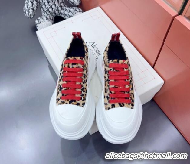 Discount Alexander McQueen Tread Slick Canvas Lace Up Sneakers White/Leopard Print 013049