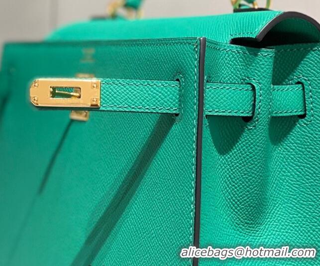 New Fashion Hermes Epsom Kelly Bag 25cm/28cm in Calfskin Leather H25 Emper Green/Gold 2023