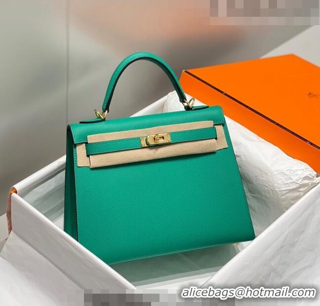 New Fashion Hermes Epsom Kelly Bag 25cm/28cm in Calfskin Leather H25 Emper Green/Gold 2023