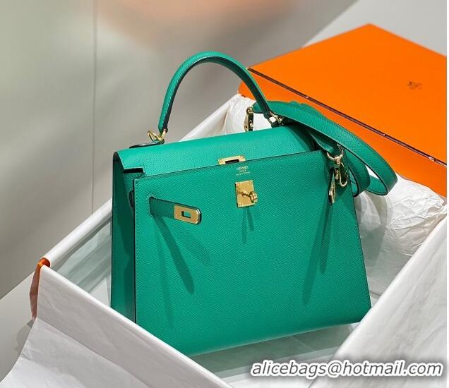 New Fashion Hermes Epsom Kelly Bag 25cm/28cm in Calfskin Leather H25 Emper Green/Gold 2023