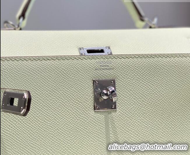 New Style Hermes Epsom Kelly Bag 25cm/28cm in Calfskin Leather H25 Bubble Green/Silver 2023