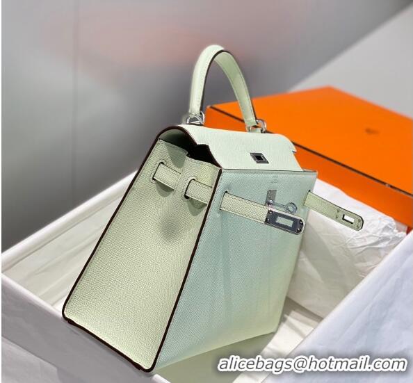 New Style Hermes Epsom Kelly Bag 25cm/28cm in Calfskin Leather H25 Bubble Green/Silver 2023