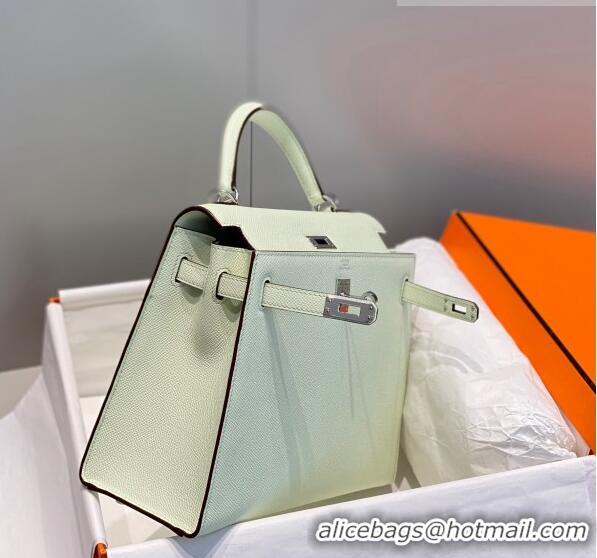 New Style Hermes Epsom Kelly Bag 25cm/28cm in Calfskin Leather H25 Bubble Green/Silver 2023