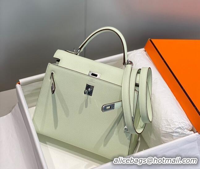 New Style Hermes Epsom Kelly Bag 25cm/28cm in Calfskin Leather H25 Bubble Green/Silver 2023