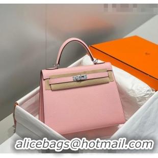 Luxury Cheap Hermes Epsom Kelly Bag 25cm/28cm in Calfskin Leather H25 3Q Pink/Silver 2023