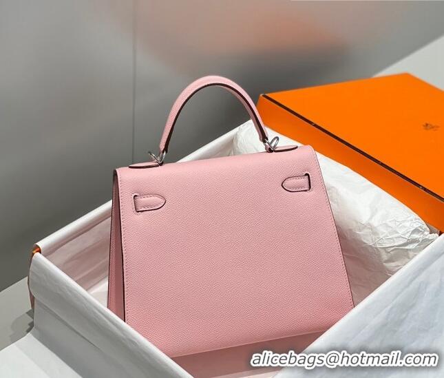 Luxury Cheap Hermes Epsom Kelly Bag 25cm/28cm in Calfskin Leather H25 3Q Pink/Silver 2023