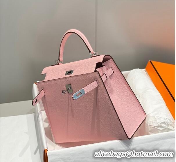 Luxury Cheap Hermes Epsom Kelly Bag 25cm/28cm in Calfskin Leather H25 3Q Pink/Silver 2023