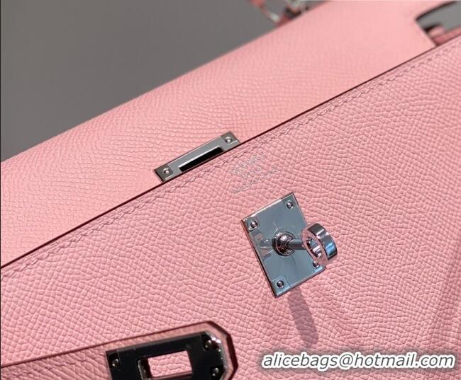 Luxury Cheap Hermes Epsom Kelly Bag 25cm/28cm in Calfskin Leather H25 3Q Pink/Silver 2023