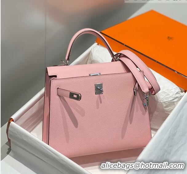 Luxury Cheap Hermes Epsom Kelly Bag 25cm/28cm in Calfskin Leather H25 3Q Pink/Silver 2023