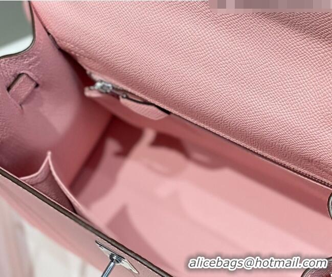 Luxury Cheap Hermes Epsom Kelly Bag 25cm/28cm in Calfskin Leather H25 3Q Pink/Silver 2023