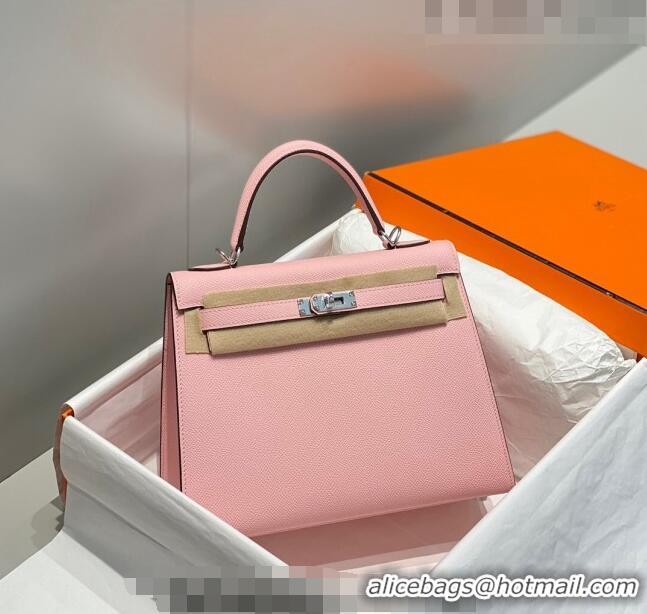 Luxury Cheap Hermes Epsom Kelly Bag 25cm/28cm in Calfskin Leather H25 3Q Pink/Silver 2023