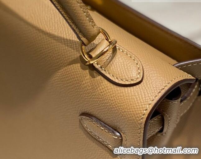 Top Grade Hermes Epsom Kelly Bag 25cm/28cm in Calfskin Leather H25 Milky Tea Brown/Gold 2023