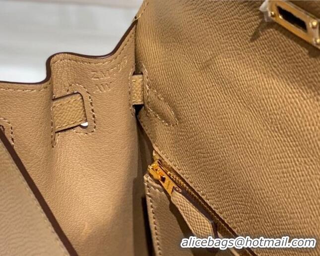 Top Grade Hermes Epsom Kelly Bag 25cm/28cm in Calfskin Leather H25 Milky Tea Brown/Gold 2023