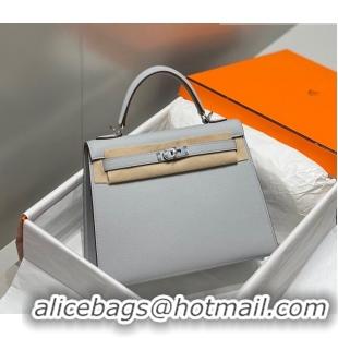 New Design Hermes Epsom Kelly Bag 25cm/28cm in Calfskin Leather H25 Sea Mew Grey/Silver 2023