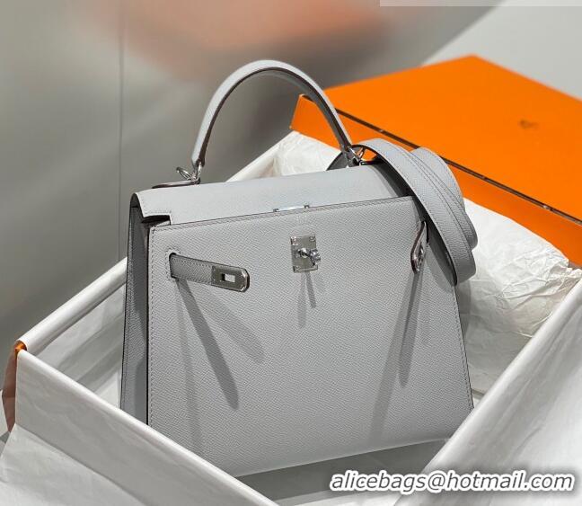 New Design Hermes Epsom Kelly Bag 25cm/28cm in Calfskin Leather H25 Sea Mew Grey/Silver 2023