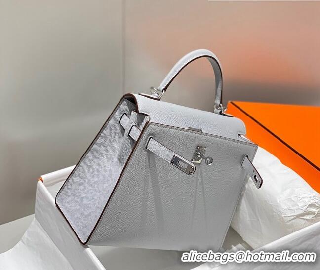 New Design Hermes Epsom Kelly Bag 25cm/28cm in Calfskin Leather H25 Sea Mew Grey/Silver 2023