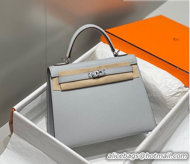 New Design Hermes Epsom Kelly Bag 25cm/28cm in Calfskin Leather H25 Sea Mew Grey/Silver 2023