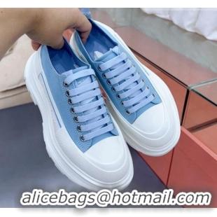 Popular Style Alexander McQueen Tread Slick Canvas Lace Up Sneakers White/Blue 013043