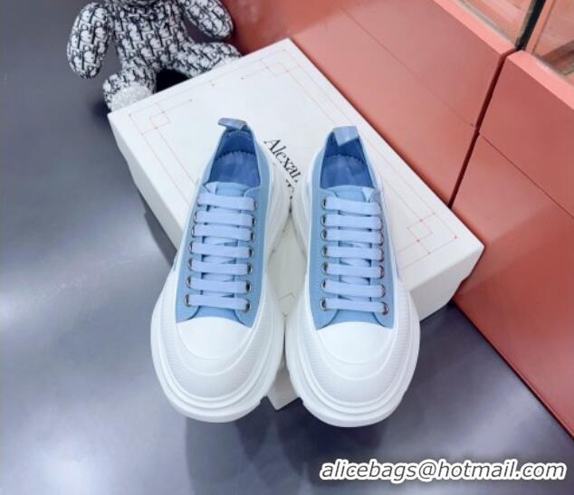 Popular Style Alexander McQueen Tread Slick Canvas Lace Up Sneakers White/Blue 013043