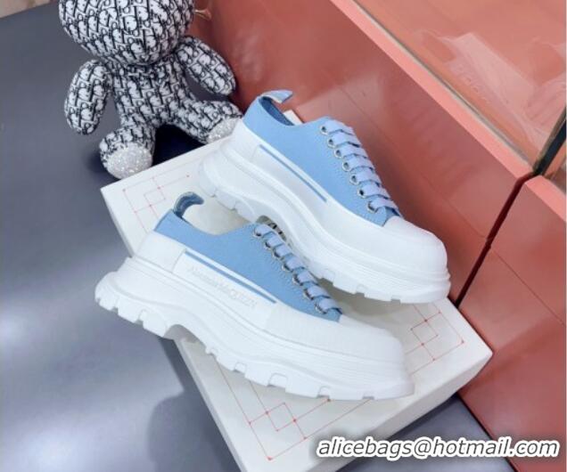 Popular Style Alexander McQueen Tread Slick Canvas Lace Up Sneakers White/Blue 013043