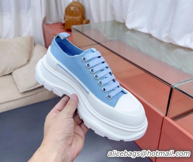 Popular Style Alexander McQueen Tread Slick Canvas Lace Up Sneakers White/Blue 013043