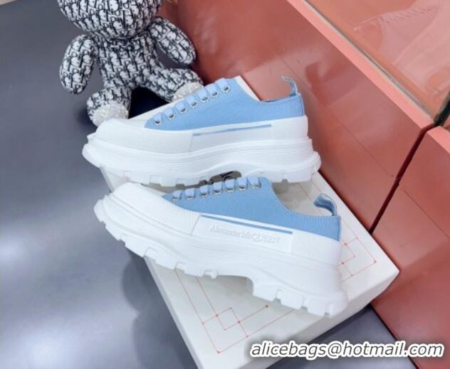 Popular Style Alexander McQueen Tread Slick Canvas Lace Up Sneakers White/Blue 013043